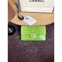 Chanel Classic Flap Bag Original Alligator & Gold-Tone Metal A01112 Green grass JK4383NP24