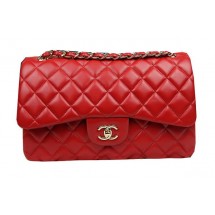 Chanel Classic Flap Bag Red Original Leather CF1113 Gold JK1049Tk78