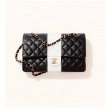 Chanel Classic Flap Shoulder Bag Original Sheepskin leather A01116 Black&White JK2973DO87