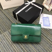 Chanel Classic Handbag Original Lizard & Gold-Tone Metal A01112 green JK4824yj81