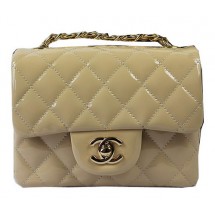 Chanel Classic MINI Flap Bag Apricot Original Patent Leather CF1115 Gold JK951nB26