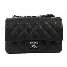 Chanel Classic MINI Flap Bag Black Cannage Pattern CF1119 Silver JK959ta99