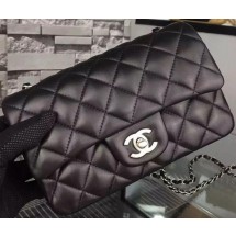 Chanel Classic mini Flap Bag Black Sheepskin Leather A67350 Silver JK634Mc61