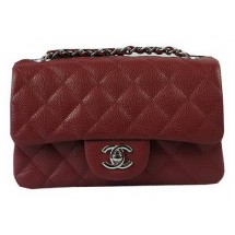 Chanel Classic MINI Flap Bag Burgundy Cannage Pattern CF1119 Silver JK955tg76