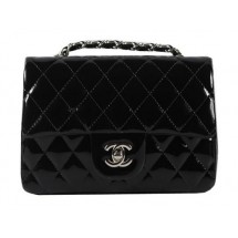 Chanel Classic MINI Flap Bag CF1119 Black Patent Leather Silver JK902Gp37