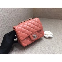 Chanel Classic MINI Flap Bag original Sheepskin Leather A1115 pink silver chain JK5178pB23