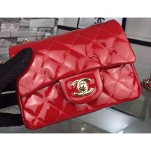 Chanel Classic mini Flap Bag Red Original Patent Leather CF7171 Gold JK276lu18