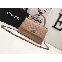 Chanel Classic Top Handle Bag Apricot Original Leather A92991 Silver JK5735iZ66