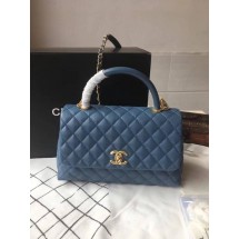 Chanel Classic Top Handle Bag Blue Original Leather A92292 Gold JK5492fr81