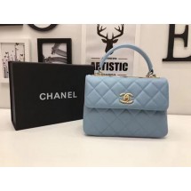 Chanel Classic Top Handle Bag Blue Sheepskin Leather A92991 Gold JK16sf78