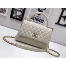 Chanel Classic Top Handle Bag OffWhite Sheepskin Leather A92991 Gold JK13rh54