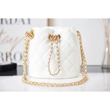 Chanel Drawstring Bag Grained Calfskin & Gold Metal AS2859 white JK3003uT54