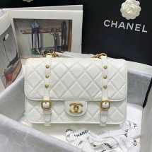 Chanel FLAP BAG Aged Calfskin & Gold-Tone Metal AS2696 white JK3125vX95