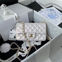 chanel flap bag Iridescent Calfskin & Light Gold-Tone AS1116 Pearl White JK3531uZ84