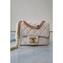 Chanel flap bag Lambskin Resin & Gold-Tone Metal AS2379 white JK3550Gm74