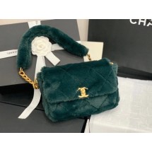 Chanel flap bag Shearling Lambskin & Gold-Tone Metal AS2240 green JK3827fJ40