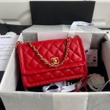 Chanel Flap Bag Sheepskin & Gold-Tone Metal AP1737 Red JK3552Av26