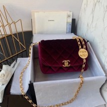 Chanel flap bag velvet & Gold-Tone Metal AS2222 Burgundy JK3746Zf62