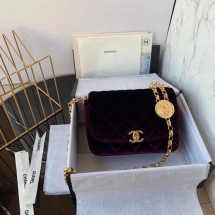 Chanel flap bag velvet & Gold-Tone Metal AS2222 deep purple JK3749bW68