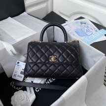 Chanel flap bag with top handle Grained Calfskin gold-Tone Metal A92990 black JK2676Yv36