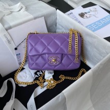 Chanel Flap Lambskin mini Shoulder Bag AS3113 purple JK2557Ag46