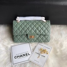 Chanel Flap Original Cowhide Leather 30225 green gold chain JK5112Ag46