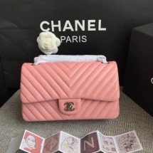 Chanel Flap Original Lambskin Leather Shoulder Bag 1112V Cherry Pink silver chain JK5141tg76