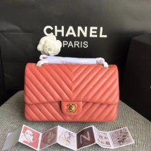 Chanel Flap Original Lambskin Leather Shoulder Bag 1112V watermelon red gold chain JK5138EW67