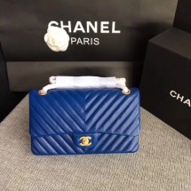 Chanel Flap Shoulder Bag Blue Original Sheepskin Leather CF1112V Gold JK5304wn15