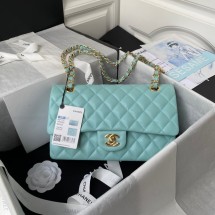 Chanel Flap Shoulder Bag Grained Calfskin A01112 gold-Tone Metal sky blue JK2951tg76