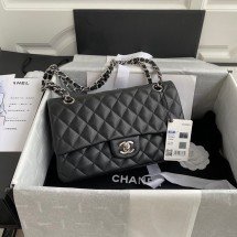 Chanel Flap Shoulder Bag Grained Calfskin A01112 silver-Tone Metal black JK2958tL32