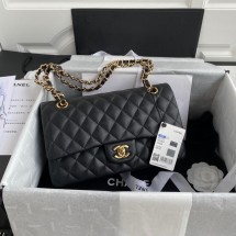 Chanel Flap Shoulder Bag Grained Caviar Leather A01112 gold-Tone Metal black JK2959dX32