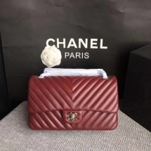 Chanel Flap Shoulder Bag Wine Original Sheepskin Leather CF1112V Silver JK5306Gh26