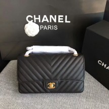 Chanel Flap Shoulder Bags Black Original Calfskin Leather CF1112 Gold JK5761Xr72