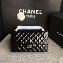 Chanel Flap Shoulder Bags Black Original Patent Leather CF1112 Silver JK5857fr81