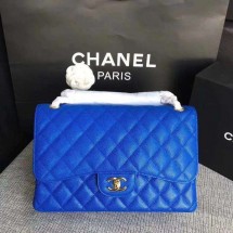 Chanel Flap Shoulder Bags Blue Original Calfskin Leather CF1113 Gold JK5342dV68