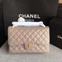 Chanel Flap Shoulder Bags Grey Original Calfskin Leather CF1113 Gold JK5340pA42