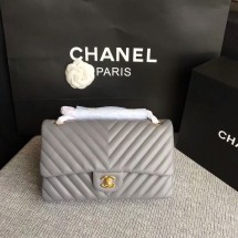 Chanel Flap Shoulder Bags Grey Original Sheepskin CF1112 Gold JK5875ta99