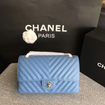 Chanel Flap Shoulder Bags Skyblue Original Calfskin Leather CF1112 Silver JK5756LG44