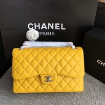 Chanel Flap Shoulder Bags Yellow Original Lambskin Leather CF1113 Silver JK5721uZ84