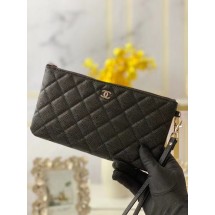 Chanel Grained Calfskin Clutch Bag & silver-Tone Metal A009 black JK4397fr81