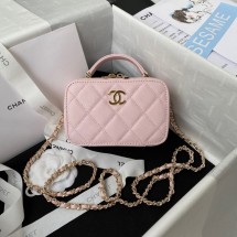 Chanel Grained Calfskin mini flap bag with top handle AS2431 pink JK2631Oj66