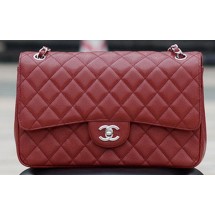 Chanel Jumbo Classic Burgundy Cannage Pattern Flap Bag A58600 Silver JK549ER88