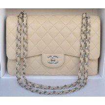 Chanel Jumbo Double Flaps Bag Apricot Cannage Pattern A36097 Silver JK190KX22