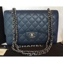 Chanel Jumbo Double Flaps Bag Blue Cannage Pattern A36097 Silver JK194dN21