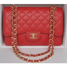 Chanel Jumbo Double Flaps Bag Red Cannage Pattern A36097 Gold JK197NP24