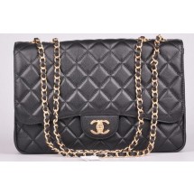 Chanel Jumbo Flap Bag Black Cannage Pattern A28600 Gold JK556hT91