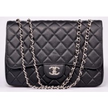 Chanel Jumbo Flap Bag Black Cannage Pattern A28600 Silver JK555KX22