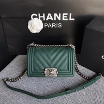 Chanel Le Boy Flap Shoulder Bag Original Caviar Leather P67085 Blackish green silver Buckle JK5201va68