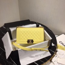 Chanel Le Boy Flap Shoulder Bag Original Leather Yellow A67086 Gold JK4569aM39